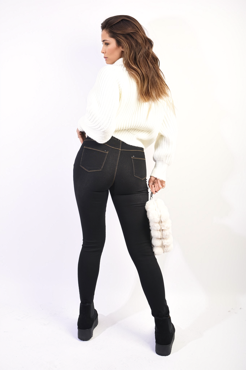 High Waisted Ripped Skinny Jeggings - Black River UK