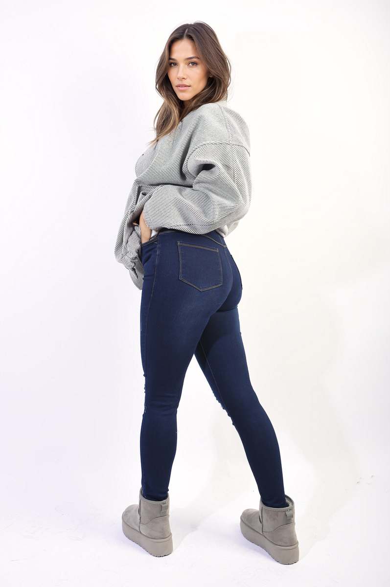 High Waisted Ripped Skinny Jeggings - Black River UK