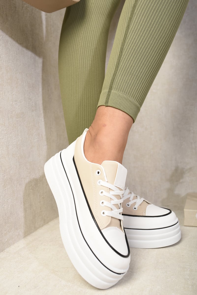 Platform Wedge Lace Up Trainers - Black River UK