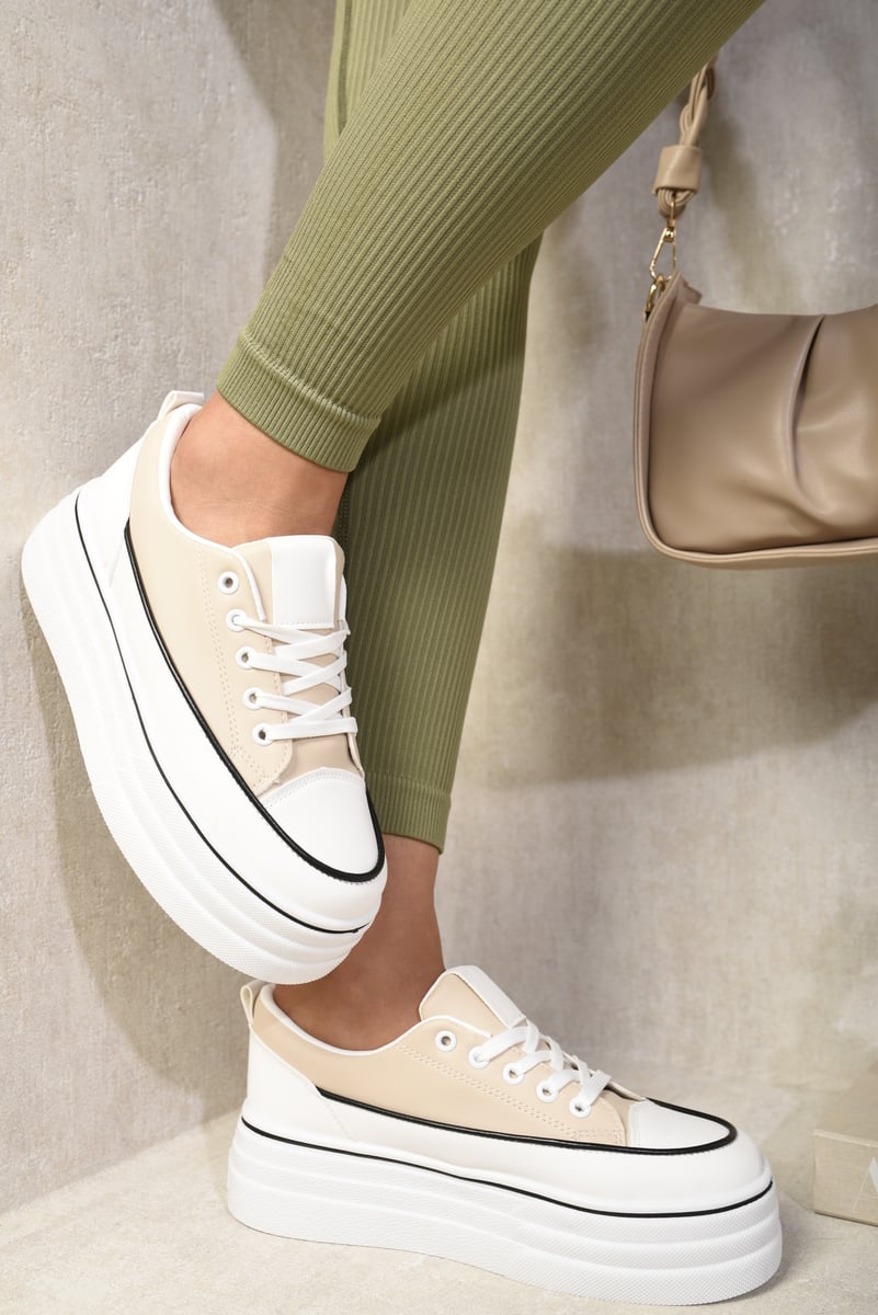 Platform Wedge Lace Up Trainers - Black River UK