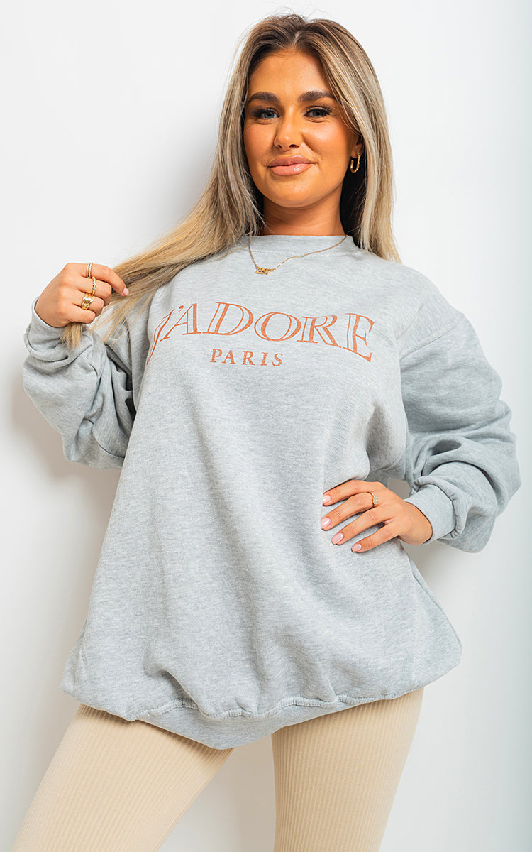 J'Adore Paris Print Oversized Jumper Top - Black River UK