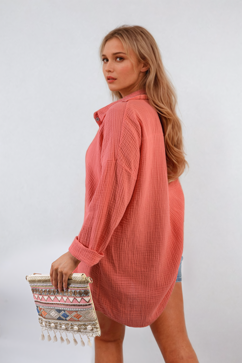 Button Down Long Sleeve Oversized Shirt - Black River UK