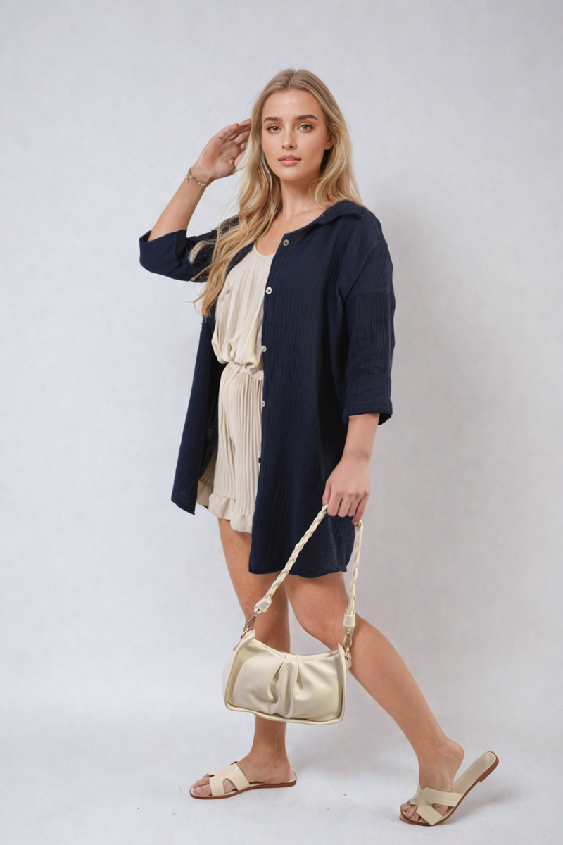 Button Down Long Sleeve Oversized Shirt - Black River UK