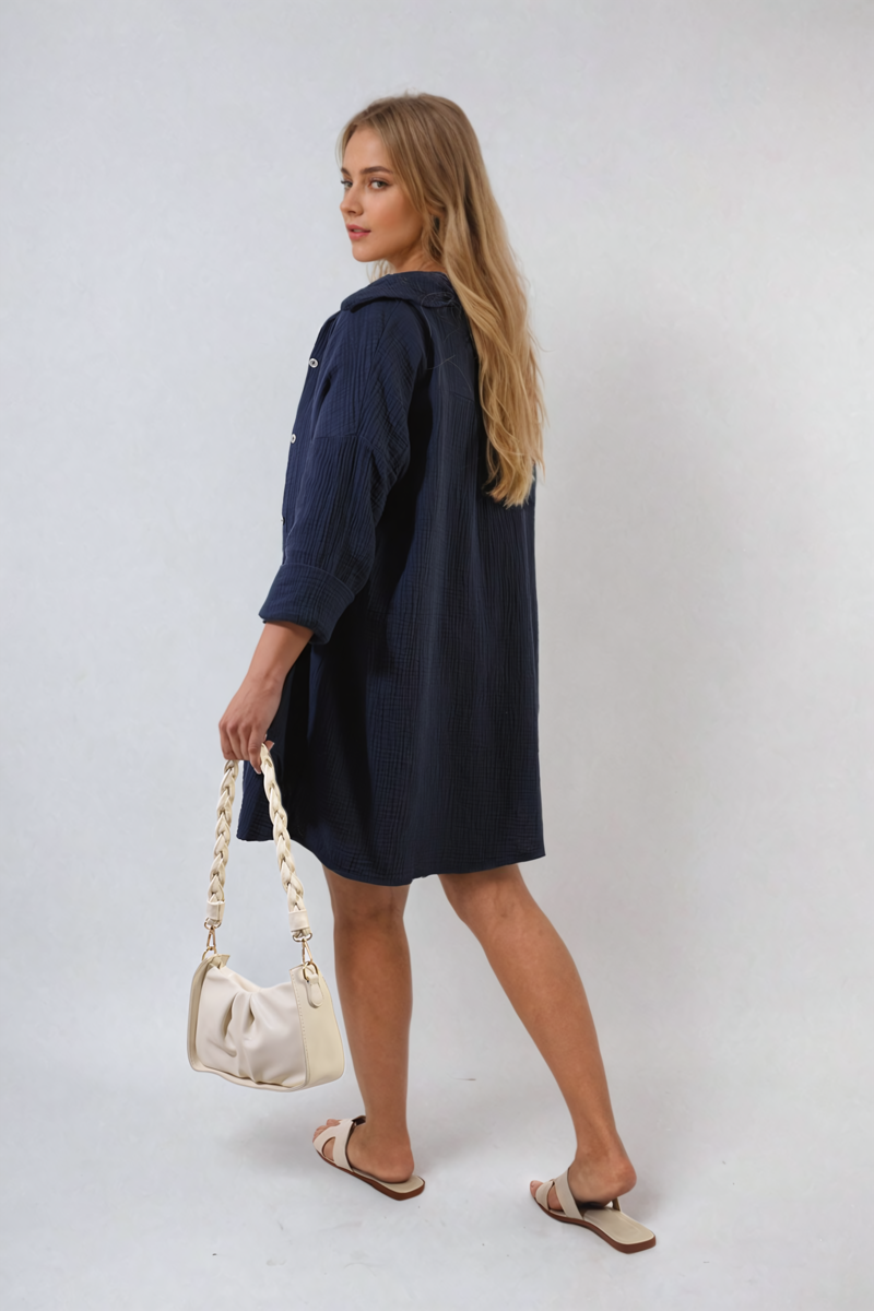 Button Down Long Sleeve Oversized Shirt - Black River UK
