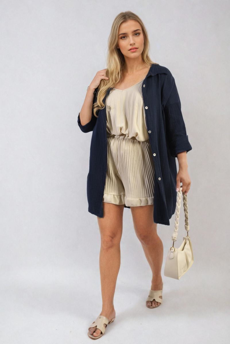 Button Down Long Sleeve Oversized Shirt - Black River UK