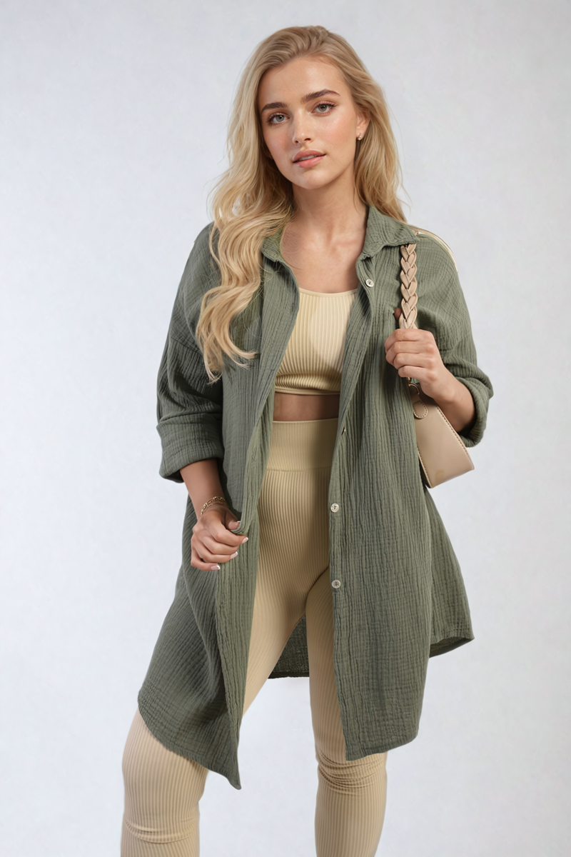 Button Down Long Sleeve Oversized Shirt - Black River UK