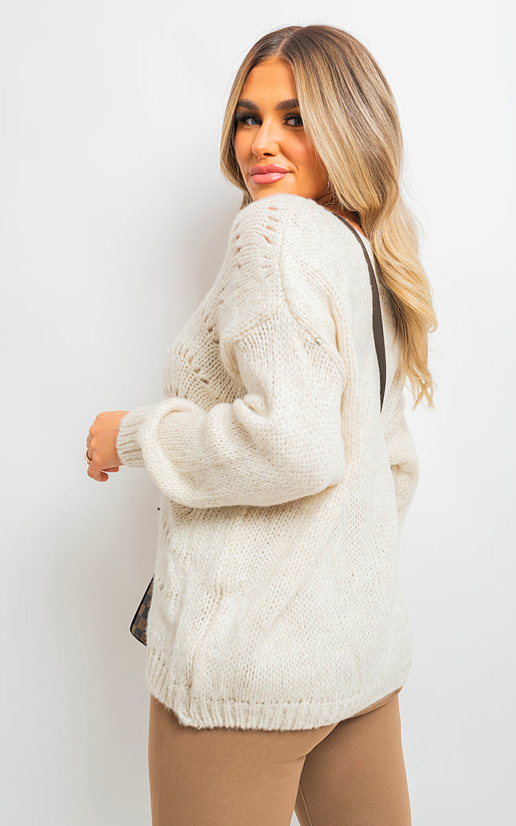 V Neck Long Sleeve Knitted Jumper - Black River UK