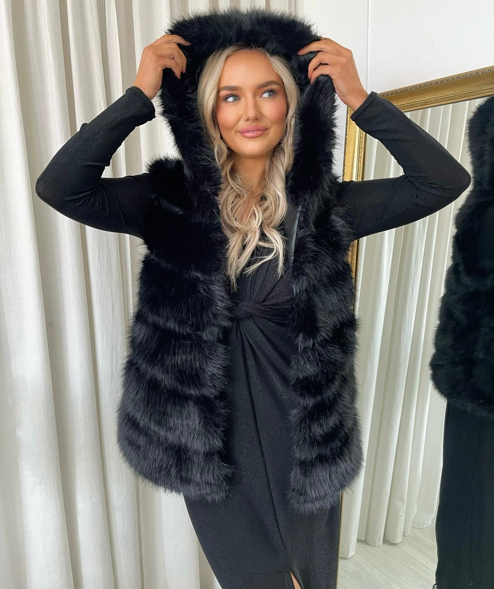 Sleeveless Faux Fur Jacket - Black River UK
