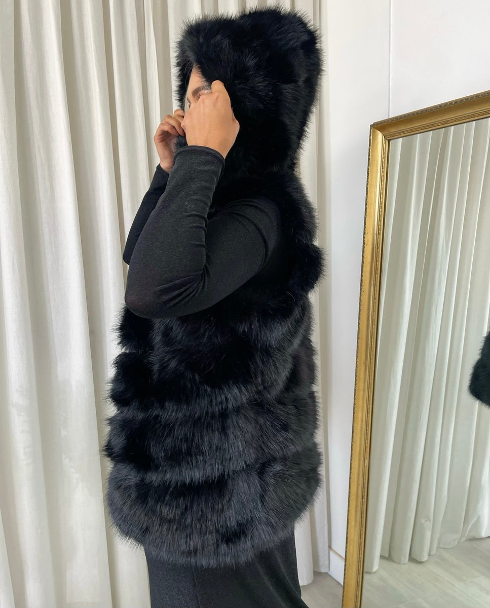 Sleeveless Faux Fur Jacket - Black River UK