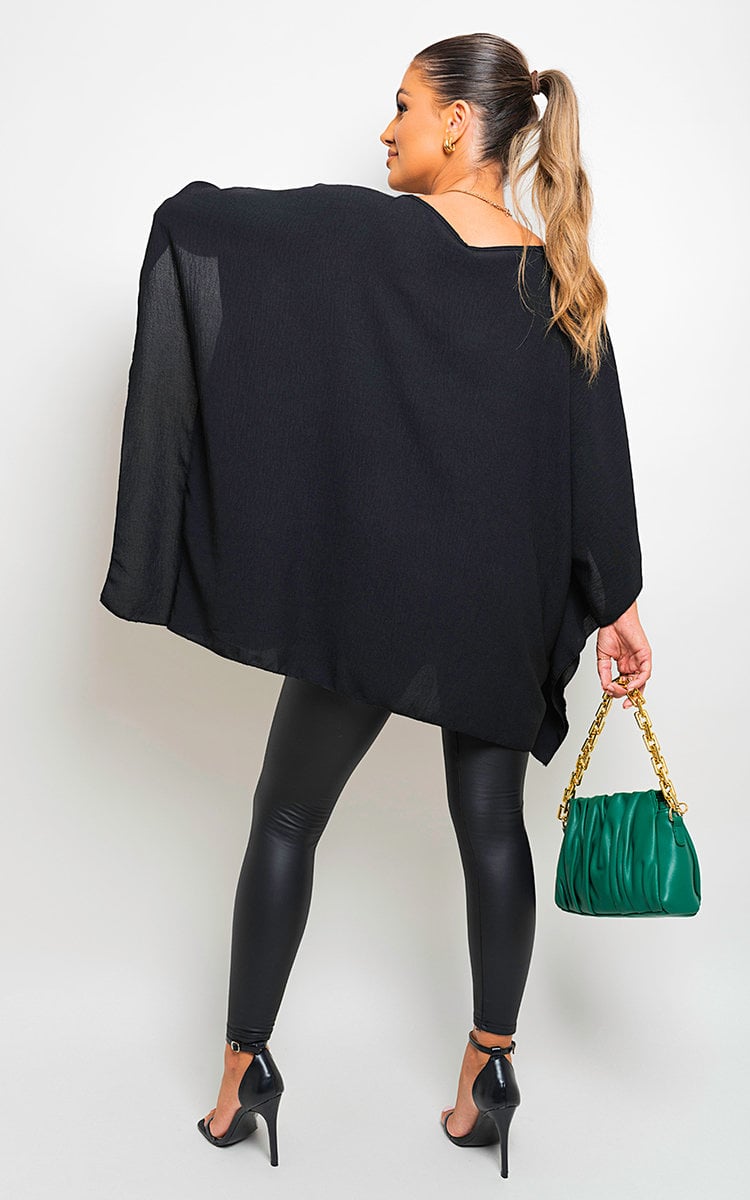 Oversized Batwing Sleeve Casual Tops - Black River UK