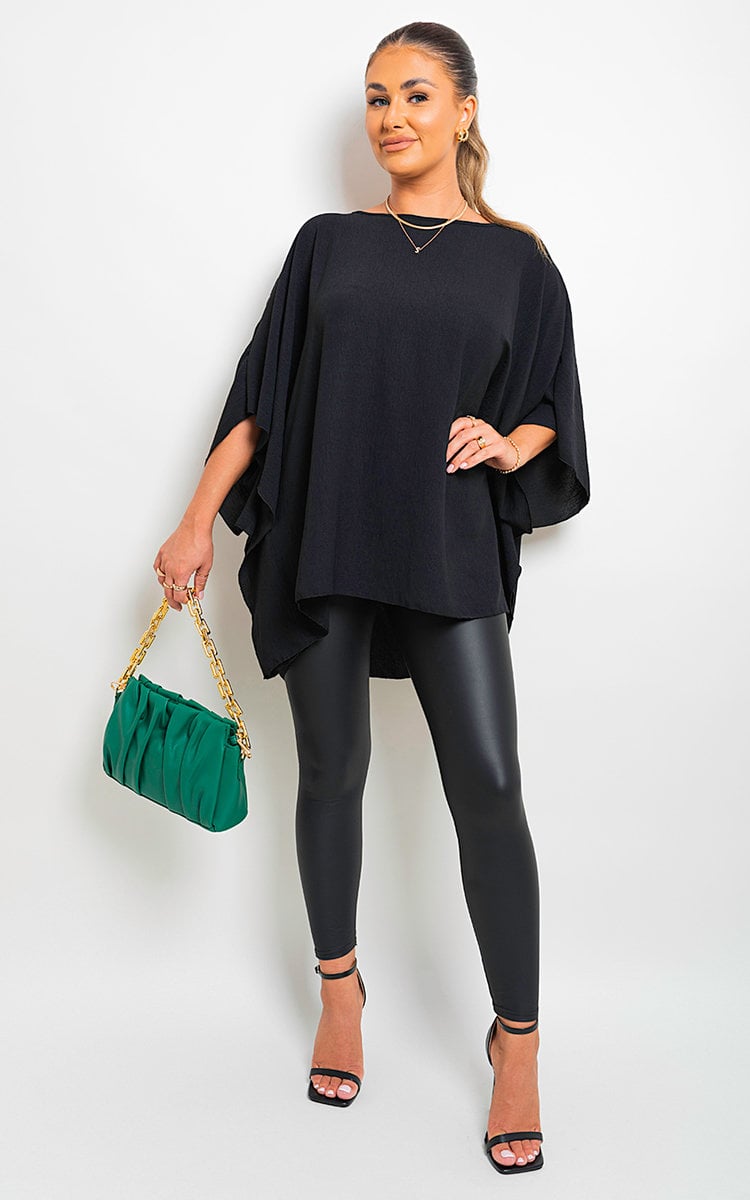 Oversized Batwing Sleeve Casual Tops - Black River UK