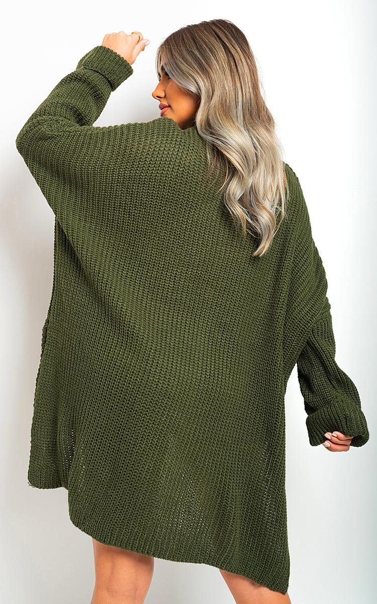 High Neck Oversized Long Sleeve Knitted Jumper - Black River UK