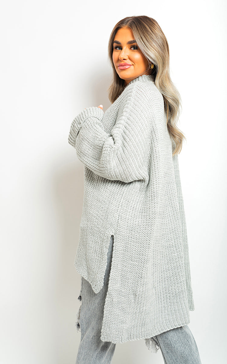 High Neck Oversized Long Sleeve Knitted Jumper - Black River UK