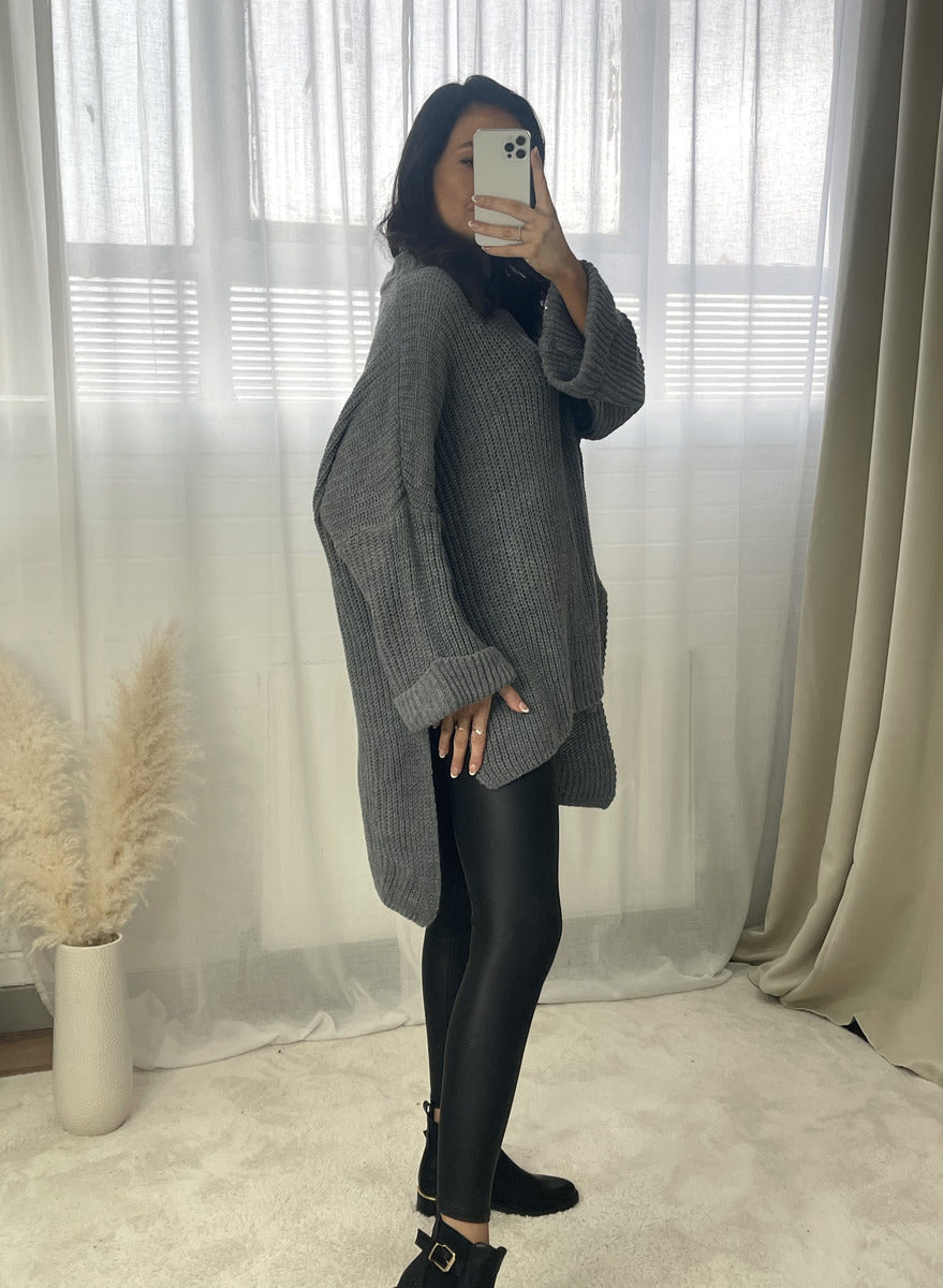 High Neck Oversized Long Sleeve Knitted Jumper - Black River UK