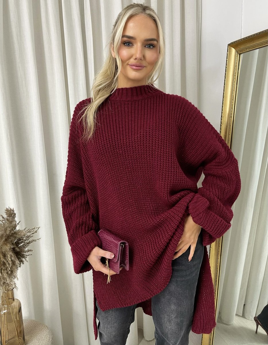 High Neck Oversized Long Sleeve Knitted Jumper - Black River UK
