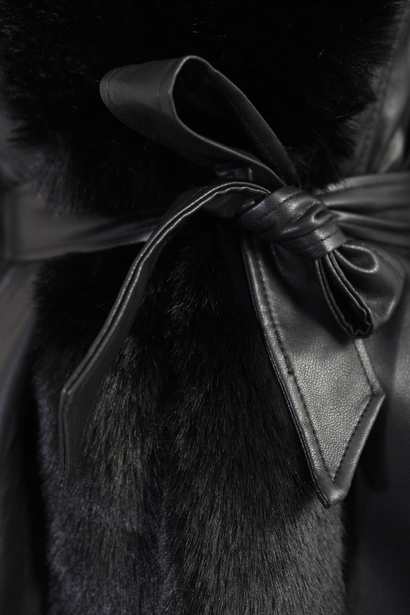 Faux Fur Trim Winter Jacket - Black River UK