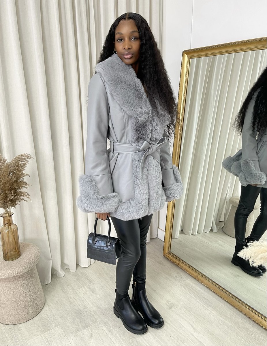 Faux Fur Trim Winter Jacket - Black River UK