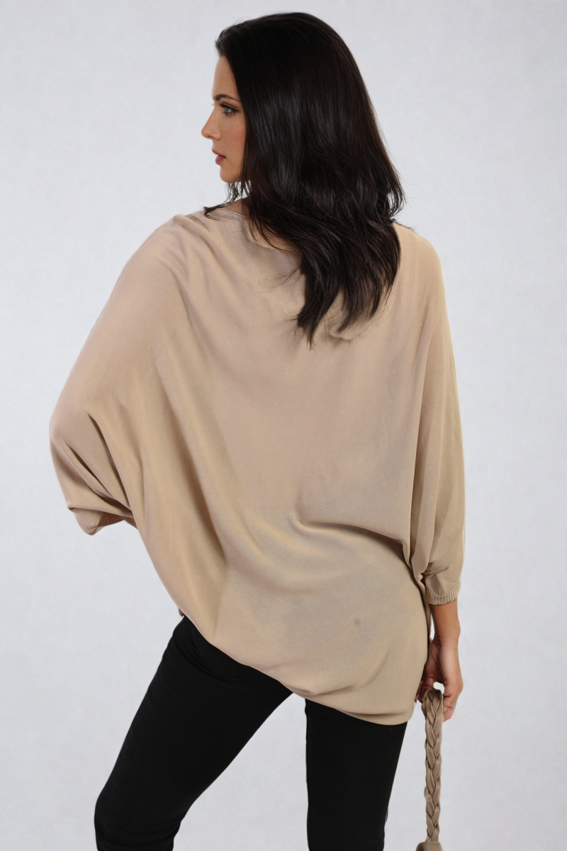 Round Neck Studded Oversized Top - Black River UK