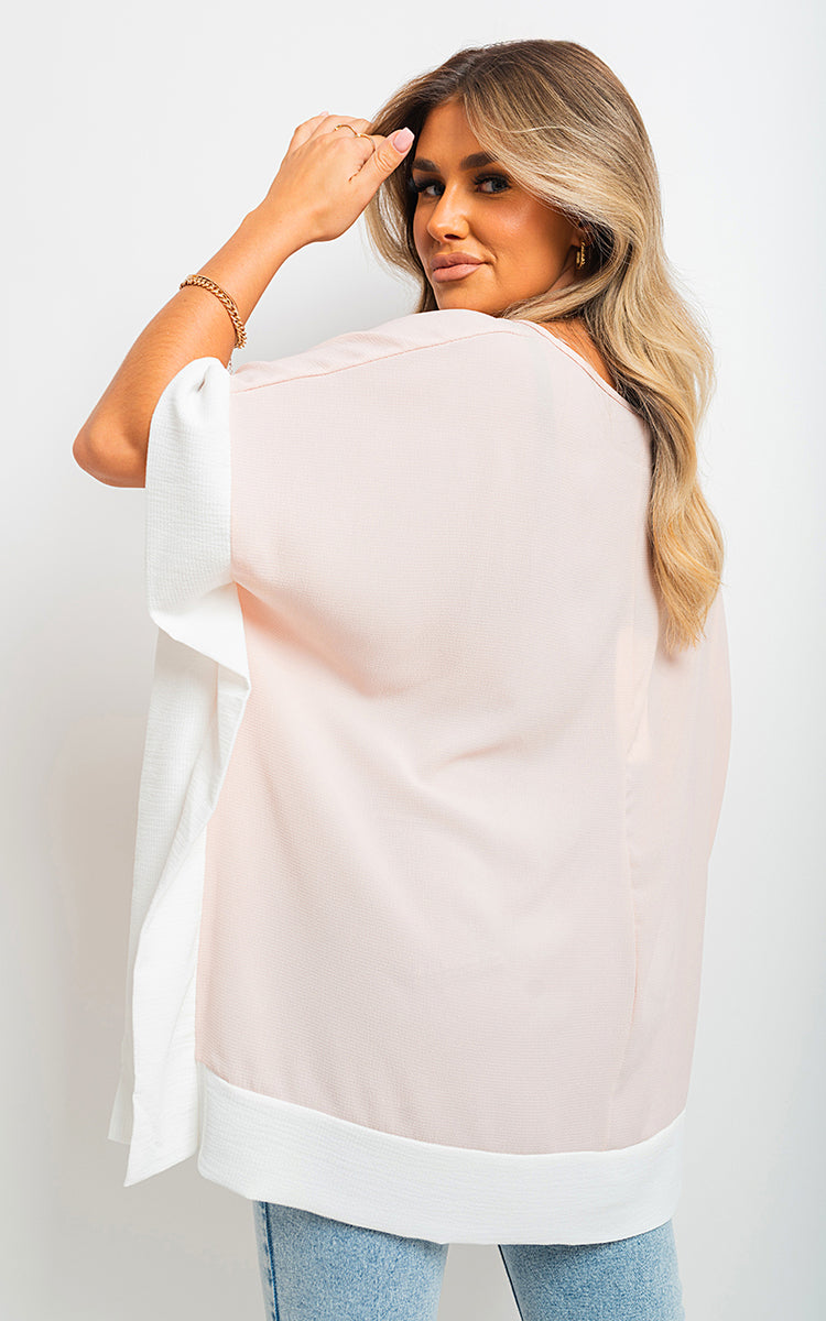 Oversized Contrast Hem Flare Sleeve Top - Black River UK