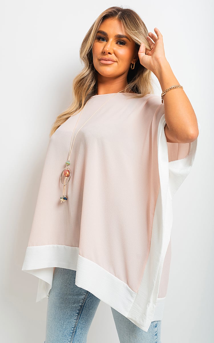 Oversized Contrast Hem Flare Sleeve Top - Black River UK