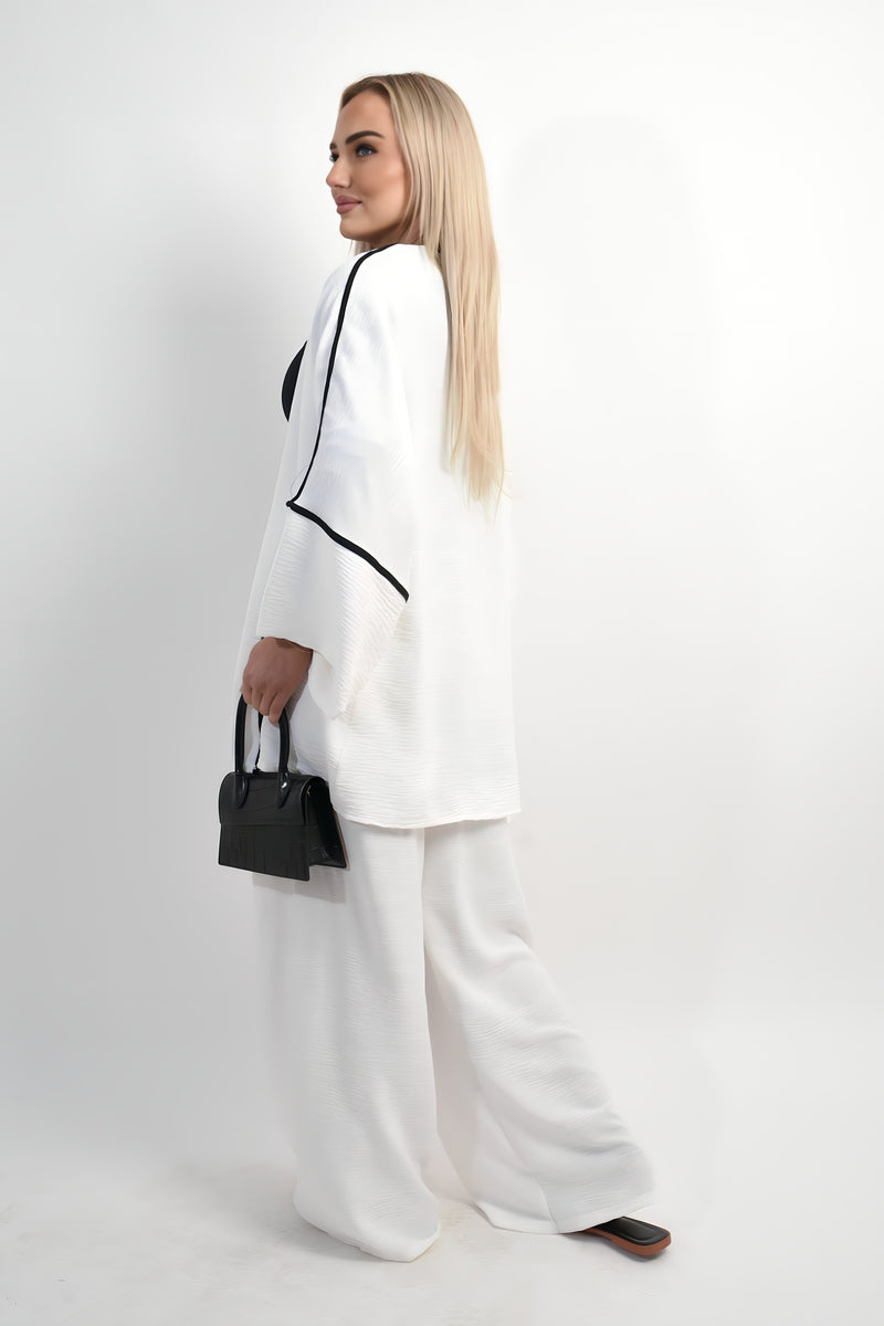 Contrast Trim Oversized Cardigan & Wide Leg Co-ord Set - Black River UK