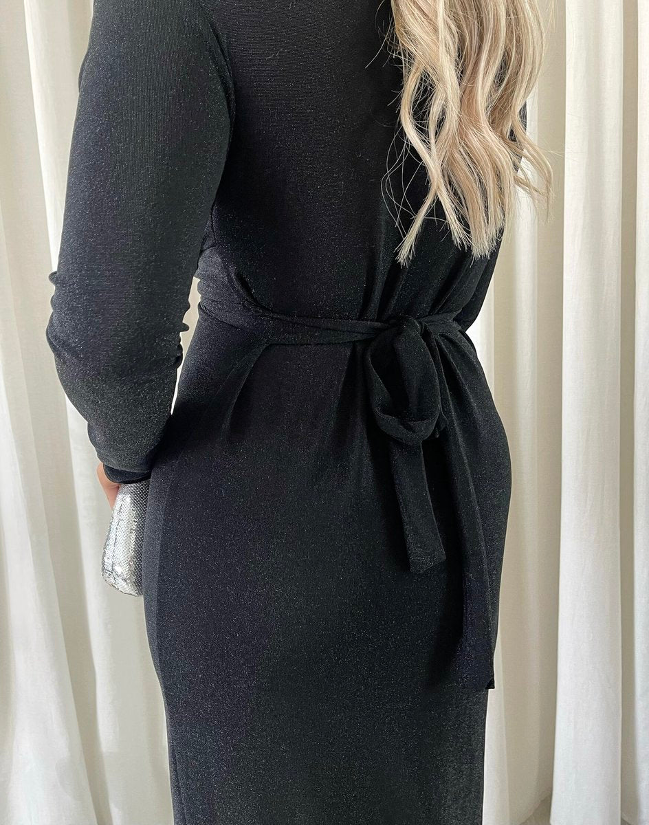 Glitter Twist Front Slit Maxi Dress - Black River UK
