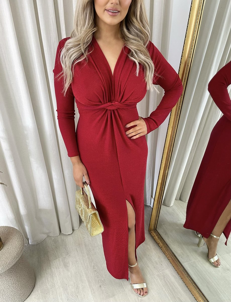 Glitter Twist Front Slit Maxi Dress - Black River UK