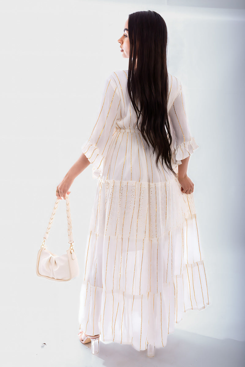 Embellished Boho Flounce Sleeve Maxi Dress - Black River UK