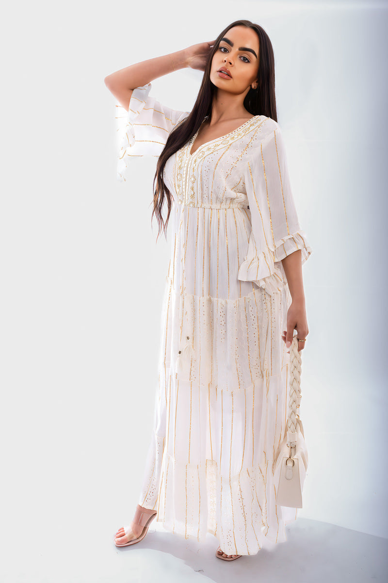 Embellished Boho Flounce Sleeve Maxi Dress - Black River UK