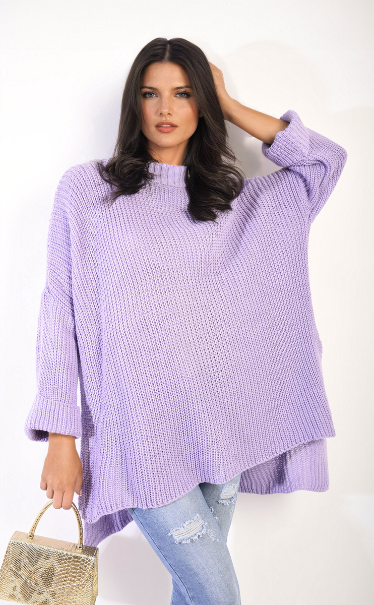 High Neck Oversized Long Sleeve Knitted Jumper - Black River UK