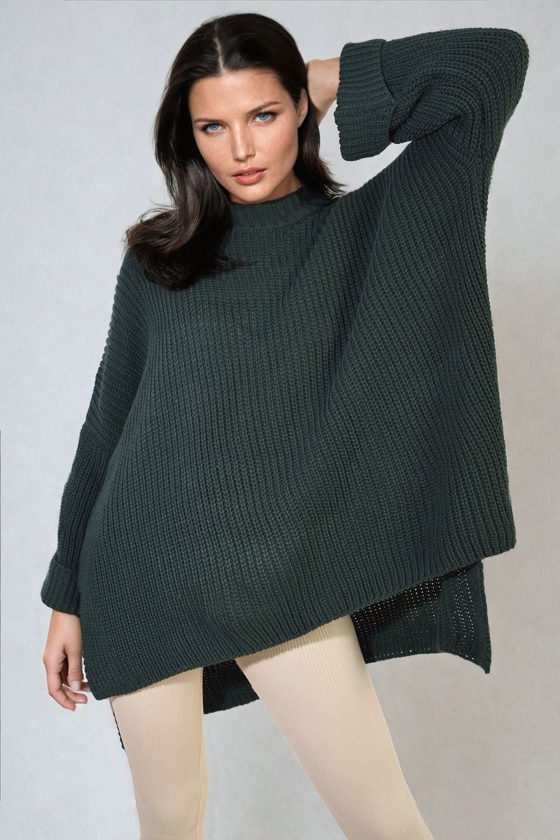 High Neck Oversized Long Sleeve Knitted Jumper - Black River UK