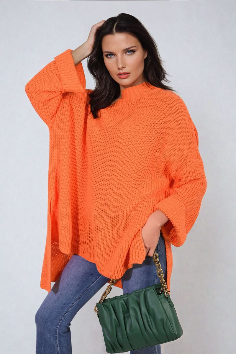 High Neck Oversized Long Sleeve Knitted Jumper - Black River UK