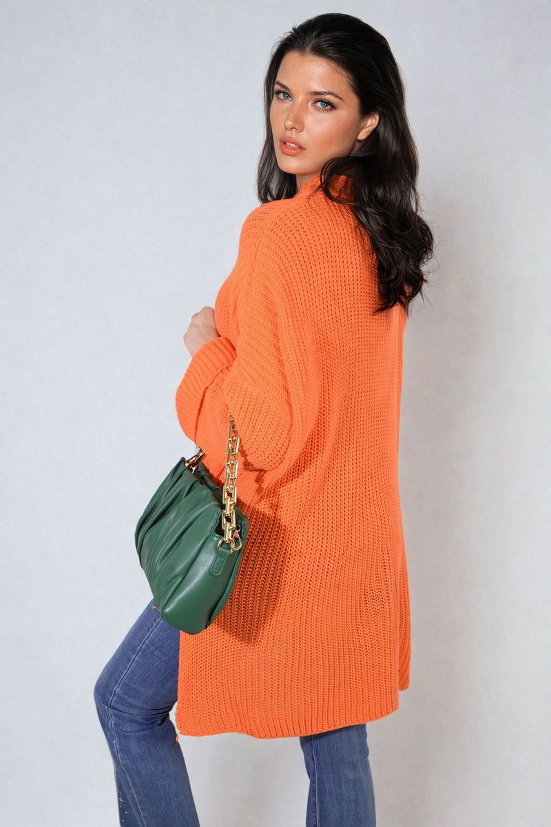 High Neck Oversized Long Sleeve Knitted Jumper - Black River UK