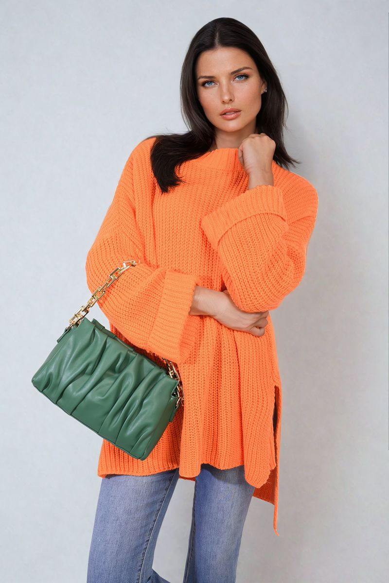 High Neck Oversized Long Sleeve Knitted Jumper - Black River UK