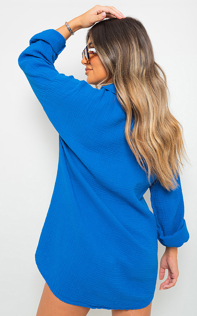 Button Down Long Sleeve Oversized Shirt - Black River UK