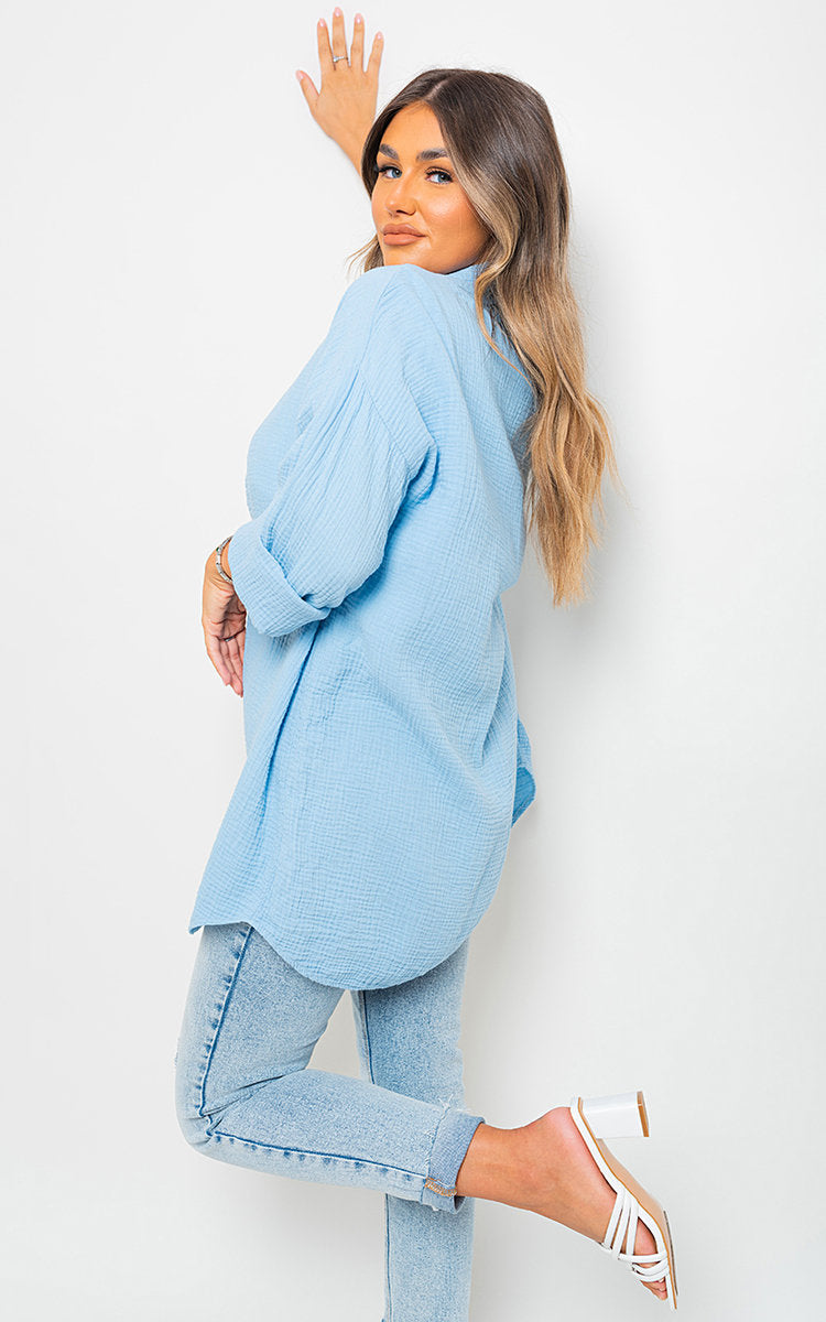 Button Down Long Sleeve Oversized Shirt - Black River UK