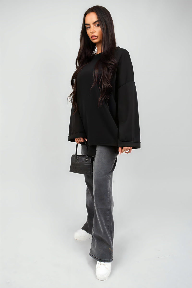 Oversized Long Sleeve Sweatshirt Top - Black River UK