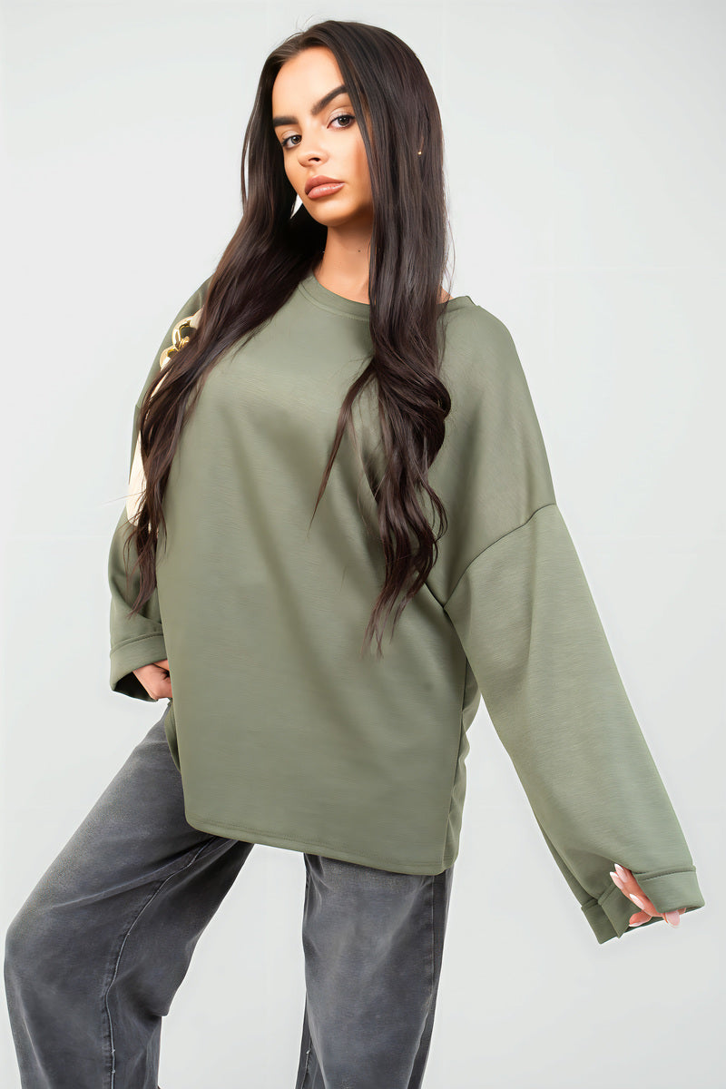 Oversized Long Sleeve Sweatshirt Top - Black River UK