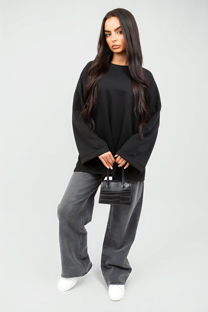 Oversized Long Sleeve Sweatshirt Top - Black River UK