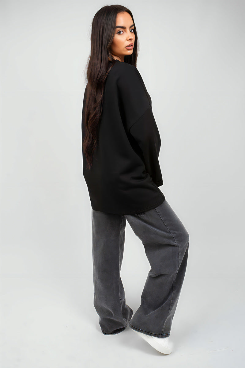 Oversized Long Sleeve Sweatshirt Top - Black River UK