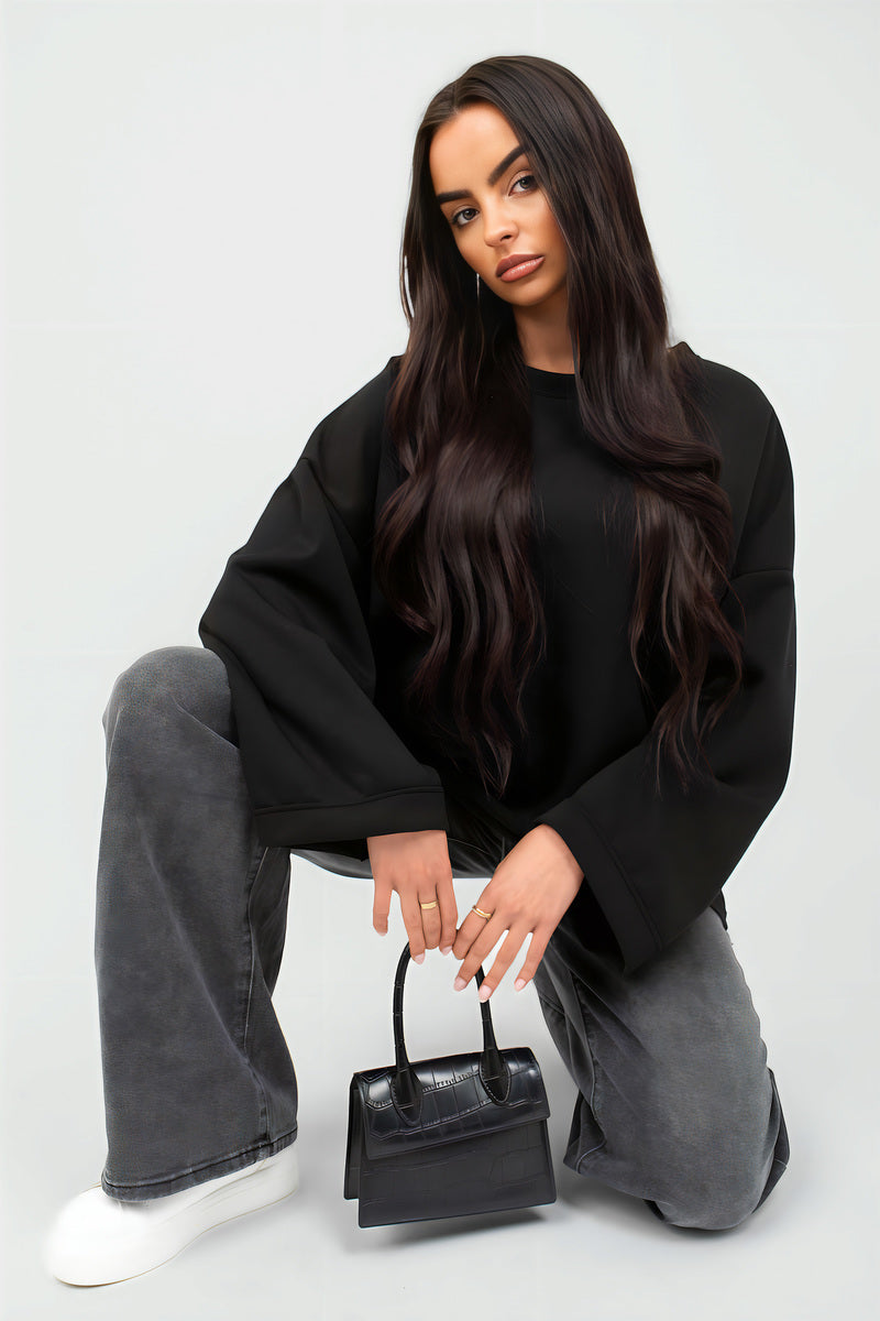 Oversized Long Sleeve Sweatshirt Top - Black River UK