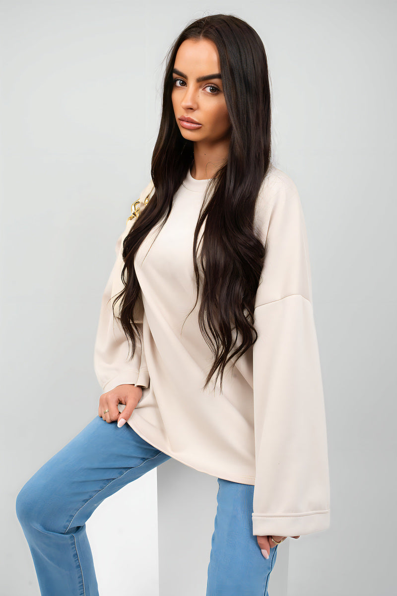 Oversized Long Sleeve Sweatshirt Top - Black River UK