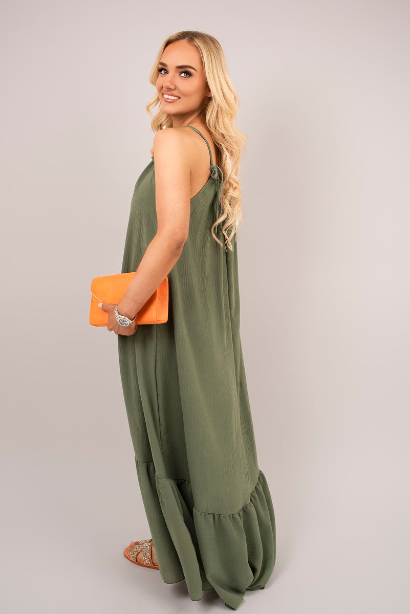 Sleeveless Beaded Halter Neck Maxi Dress with Tiered Hem - Black River UK