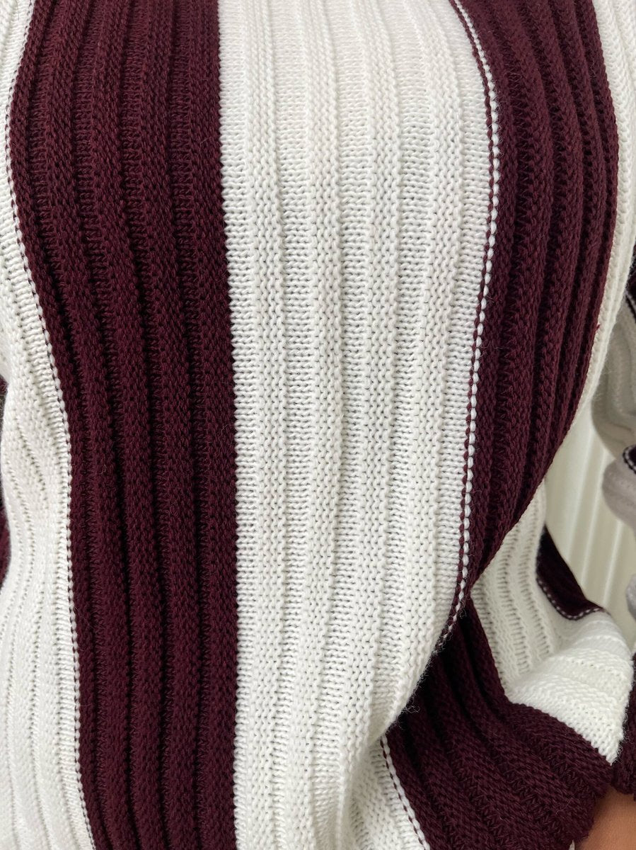 Roll Neck Stripe Knitted Jumper - Black River UK