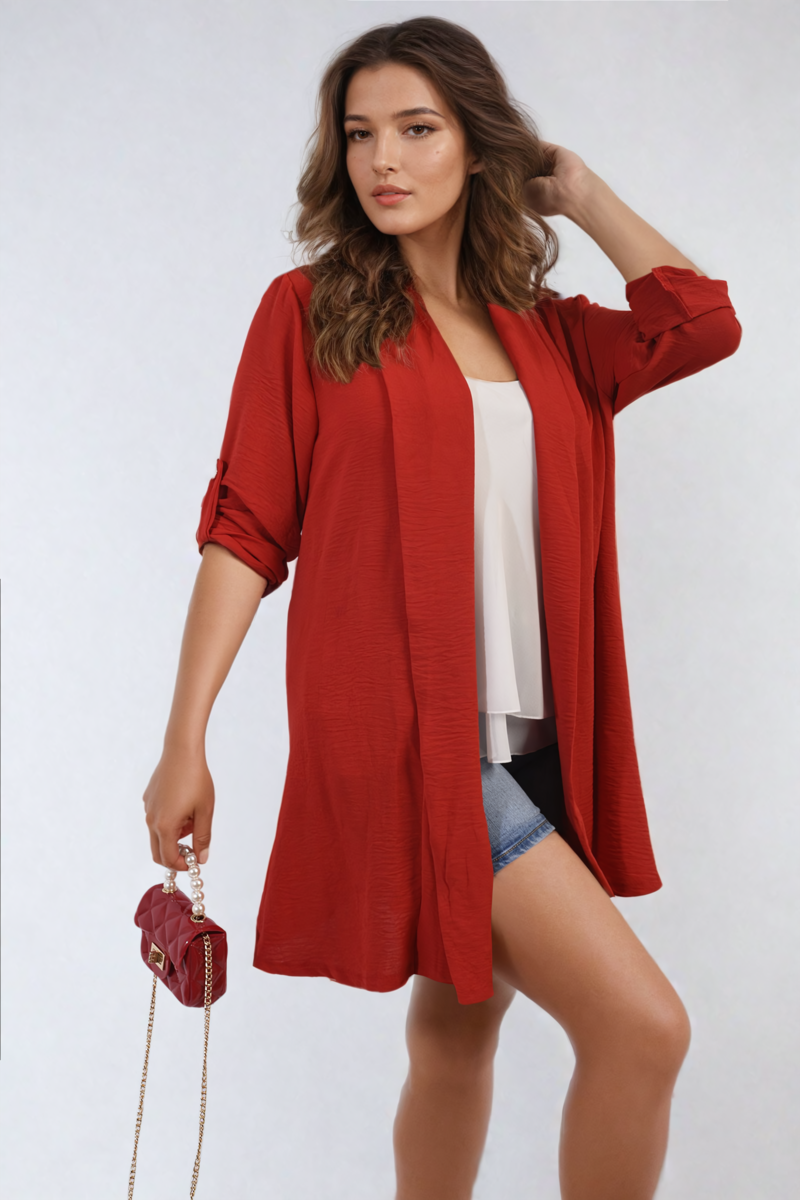 IKRUSH Vivian Open Front Roll Up Sleeve Cardigan