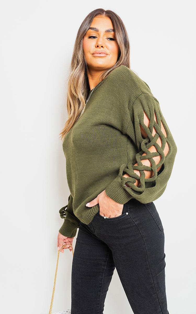 Cable Knit Jumper with Cut Out Detail - Black River UK