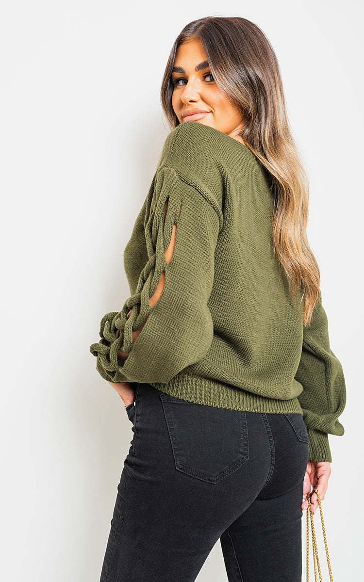 Cable Knit Jumper with Cut Out Detail - Black River UK