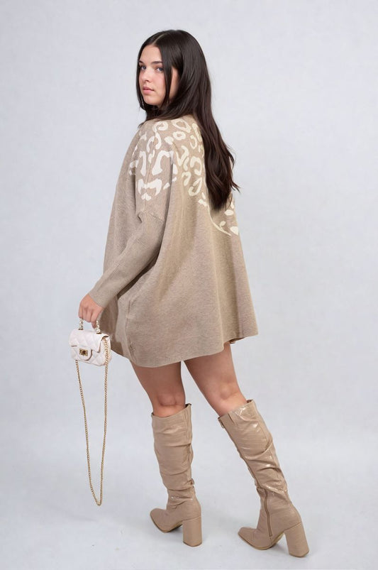 Leopard Print Knitted Long Sleeve Jumper - Black River UK