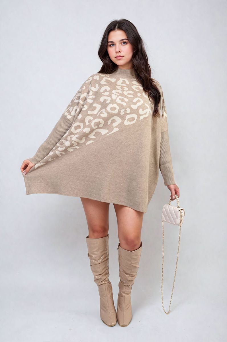 Leopard Print Knitted Long Sleeve Jumper - Black River UK