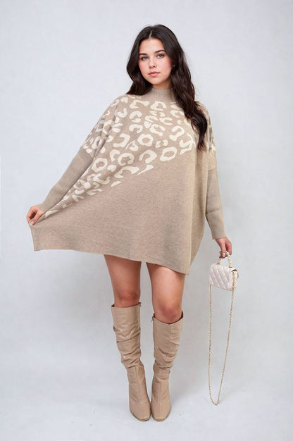 Leopard Print Knitted Long Sleeve Jumper - Black River UK